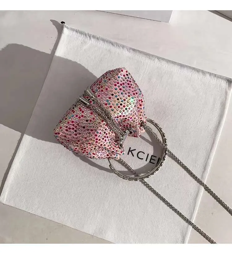 Krystalskinnende Dias Metal Ringhåndtag Kvinder Håndtaske Aften Bryllupsfest Clutch Pung Skuldertaske_voghion.com