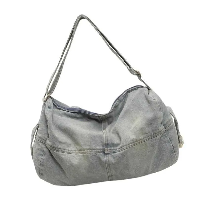 Geantă de umăr unisex elegantă din denim spălat, cu compartiment mare, pentru serviciu, școală, cumpărături, blugi vintage, crossbody_voghion.com