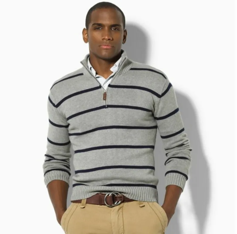 Maglione polo invernale da uomo 2024, in pile, spesso, con mezza cerniera, collo alto, caldo, aderente, casual_voghion.com