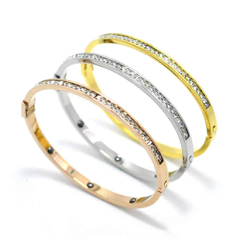 Classic Brand Thin Row Cubic Zircon Crystals Bracelets & Bangles For Women Stainless Steel Lover Pulseiras Wedding Gift_voghion.com