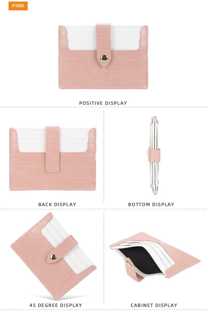 Baellerry Card Holder Women's New Crocodile Pattern Multi Card Slot Thin Buckle Card Holder Color Matching Mini Credit Card Holder_voghion.com