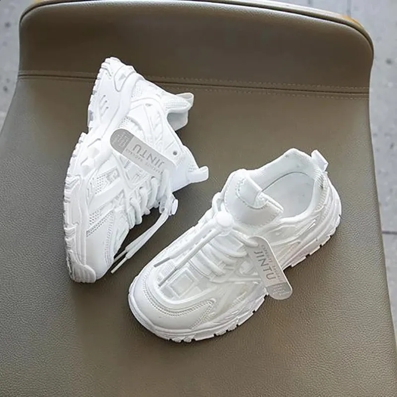 Tênis de corrida infantil para meninos e meninas, novo, casual, esportivo, confortável e respirável, branco, tamanho 26 a 37_voghion.com