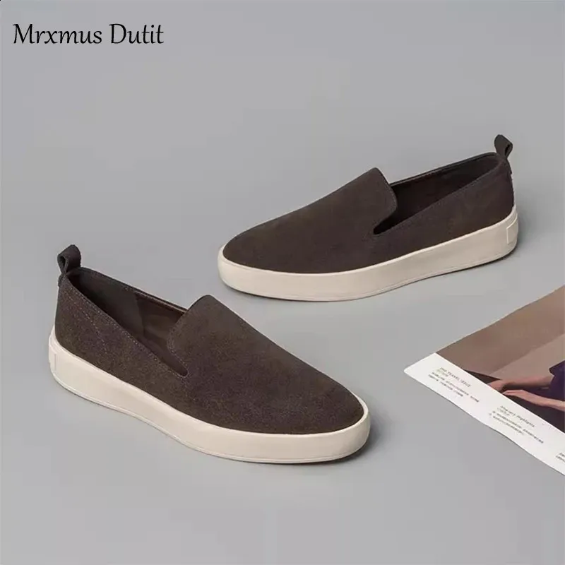 Chaussures de sport décontractées Mrxmus Autumn Flat pour femmes, en cuir suédé véritable, semelle épaisse vulcanisée, référence 240918_voghion.com