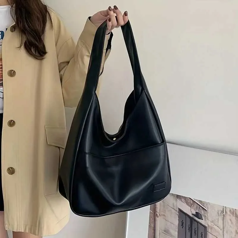 Borsa a tracolla semplice in pelle PU da donna Hobo 2023 Borsa a mano di grande capacità alla moda per scuola e lavoro C241031_voghion.com