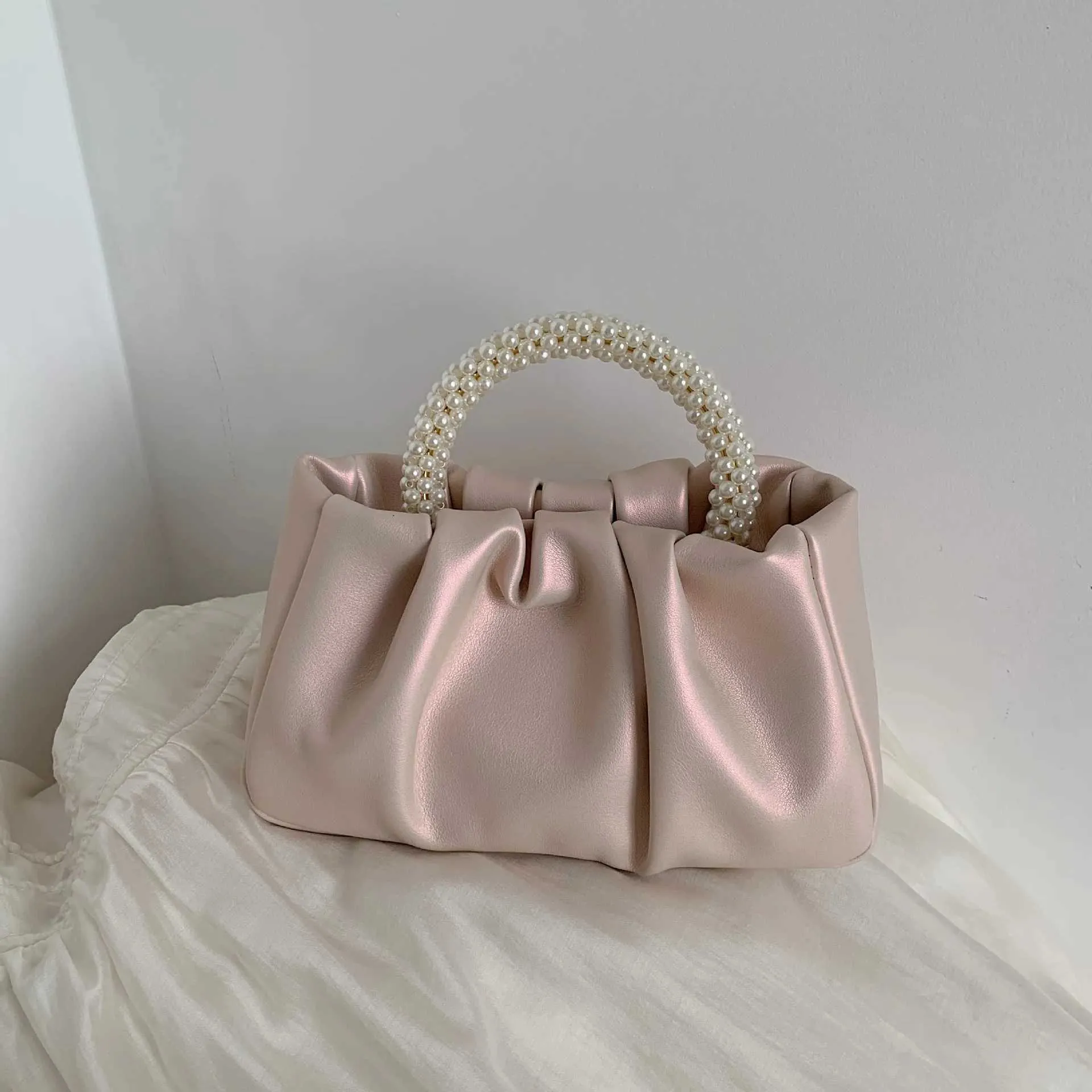 Borsa clutch con manico di perle borsa a spalla quadrata donna_voghion.com