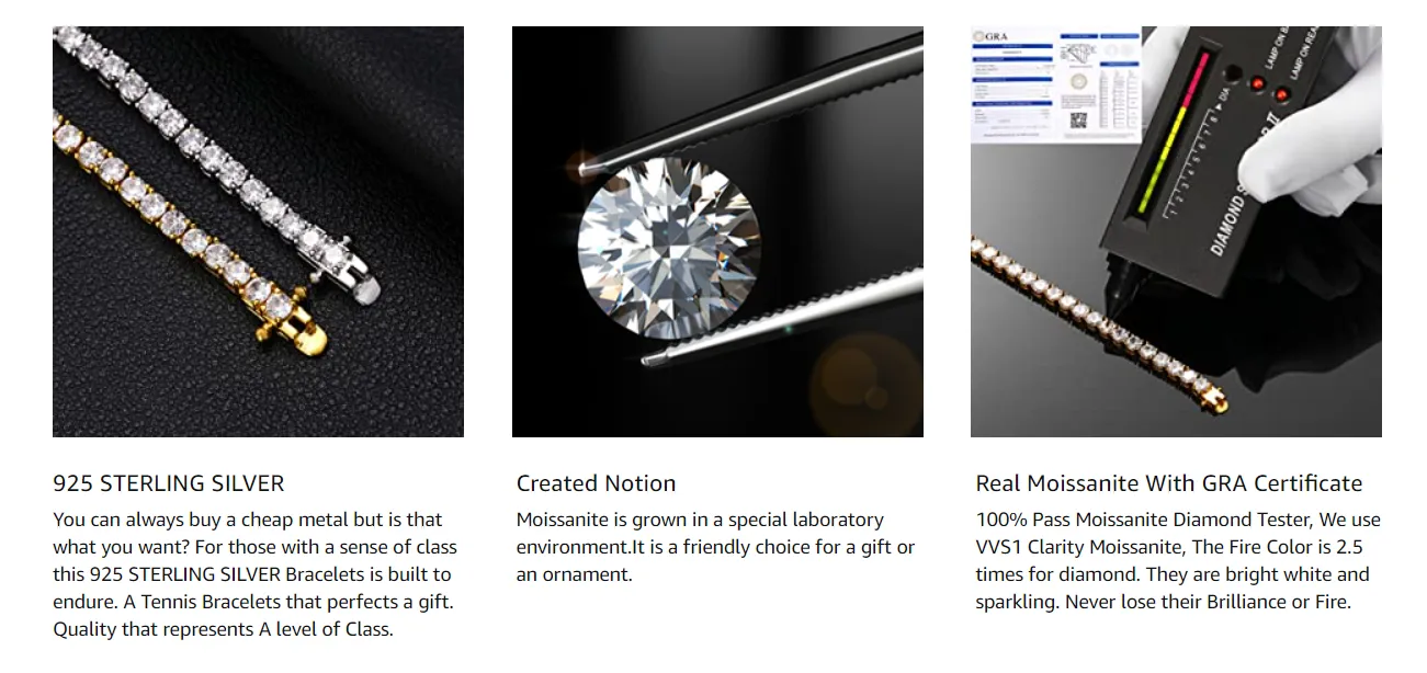 Collar de moissanita de 2 mm, 3 mm, 4 mm, 5 mm y 6,5 mm de diámetro, estilo hip hop, cadena de tenis de moissanita._voghion.com