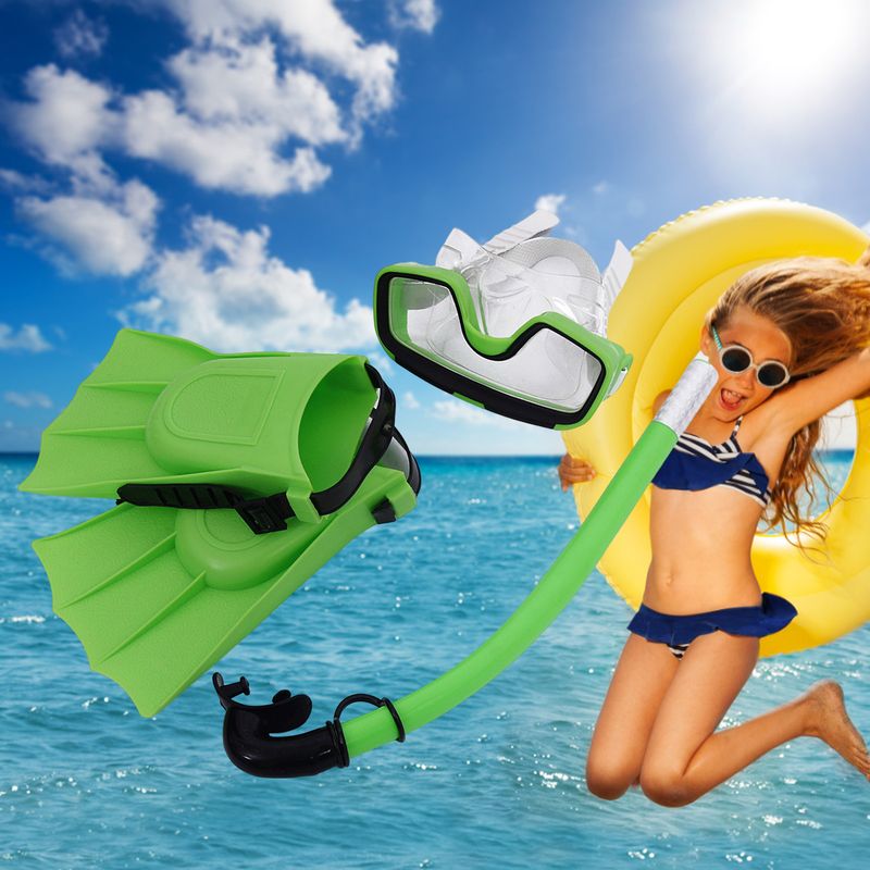 1 sæt Snorkeg Goggles God sejhed Sikker vejrtrækning Vandtæt Børn Bredsyn Svømmebriller Snorkel Svømmefinner til_voghion.com