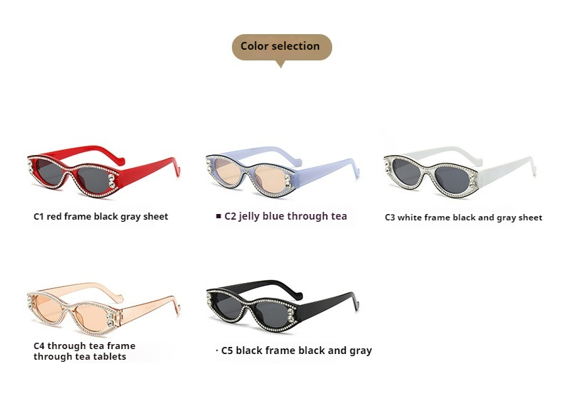 Ochelari de soare personalizați cu fotografie de stradă, cu cadru mic, ochi de pisică, culoare bomboane, la modă, pentru femei_voghion.com