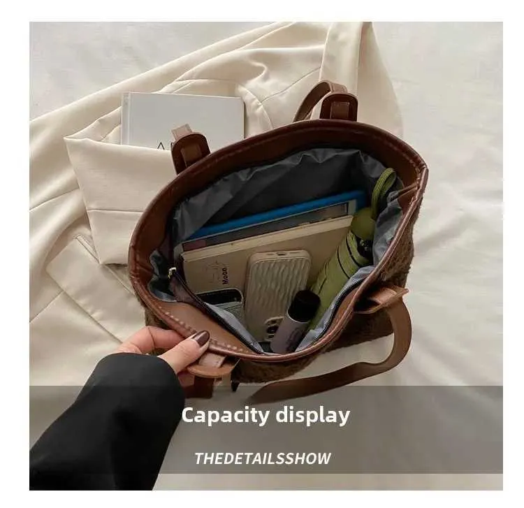 Sac fourre-tout polyvalent en peluche à la mode pour femmes, nouvelle collection, sac à main, couleur unie, décontracté, tempérament généreux_voghion.com