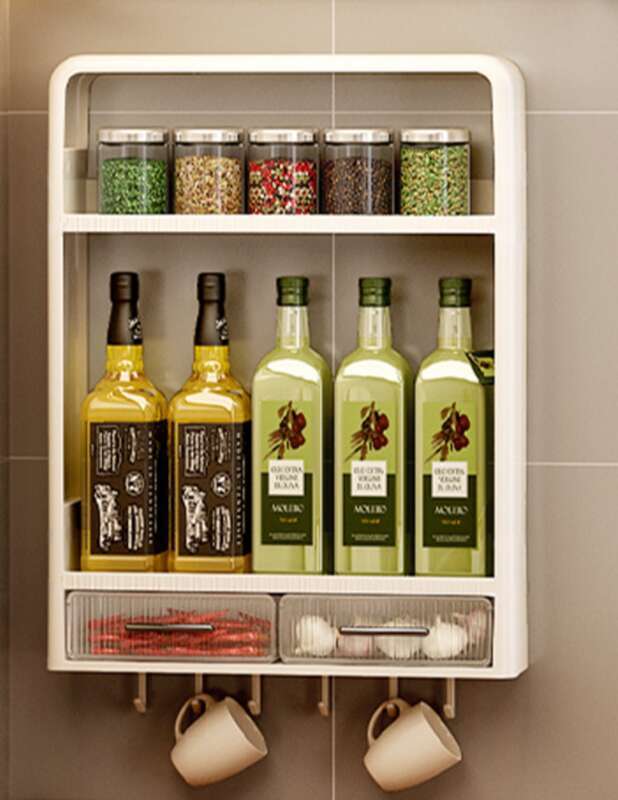 Kitchen Non Perforated Wall Mounted Multi-layer Cabinet, Jar, Kitchen Nail Free Storage Rack, Seasoning Rack_voghion.com