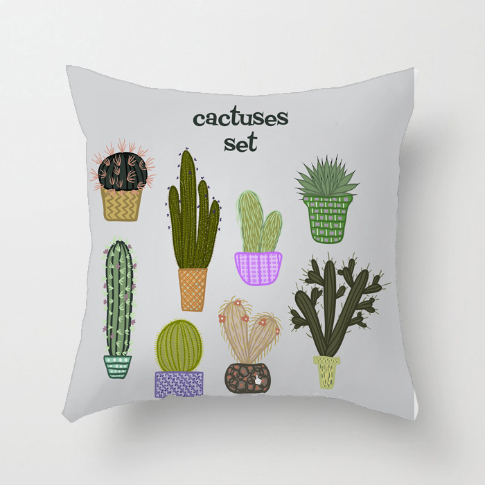 Tropical Cactus Fresh Hand-painted Wind Plant Imitation Peach Velvet Pillow Car Cushion Office Chair Pillow Case_voghion.com
