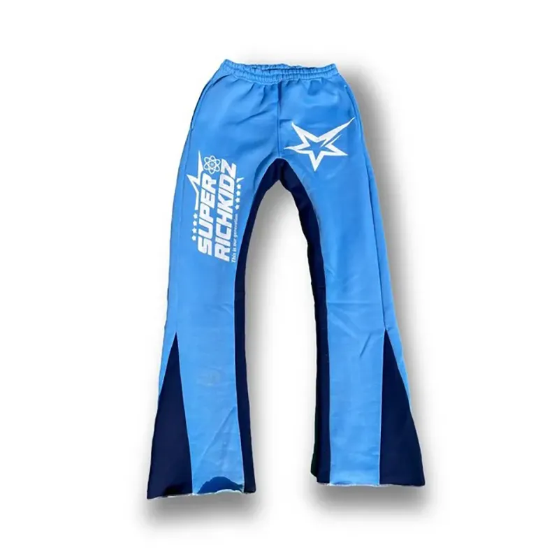 Y2K Trendy Sport Star Letter Print High Street Hip Hop Sport Ocazional pentru bărbați Pantaloni de sport evazați Set două piese_voghion.com