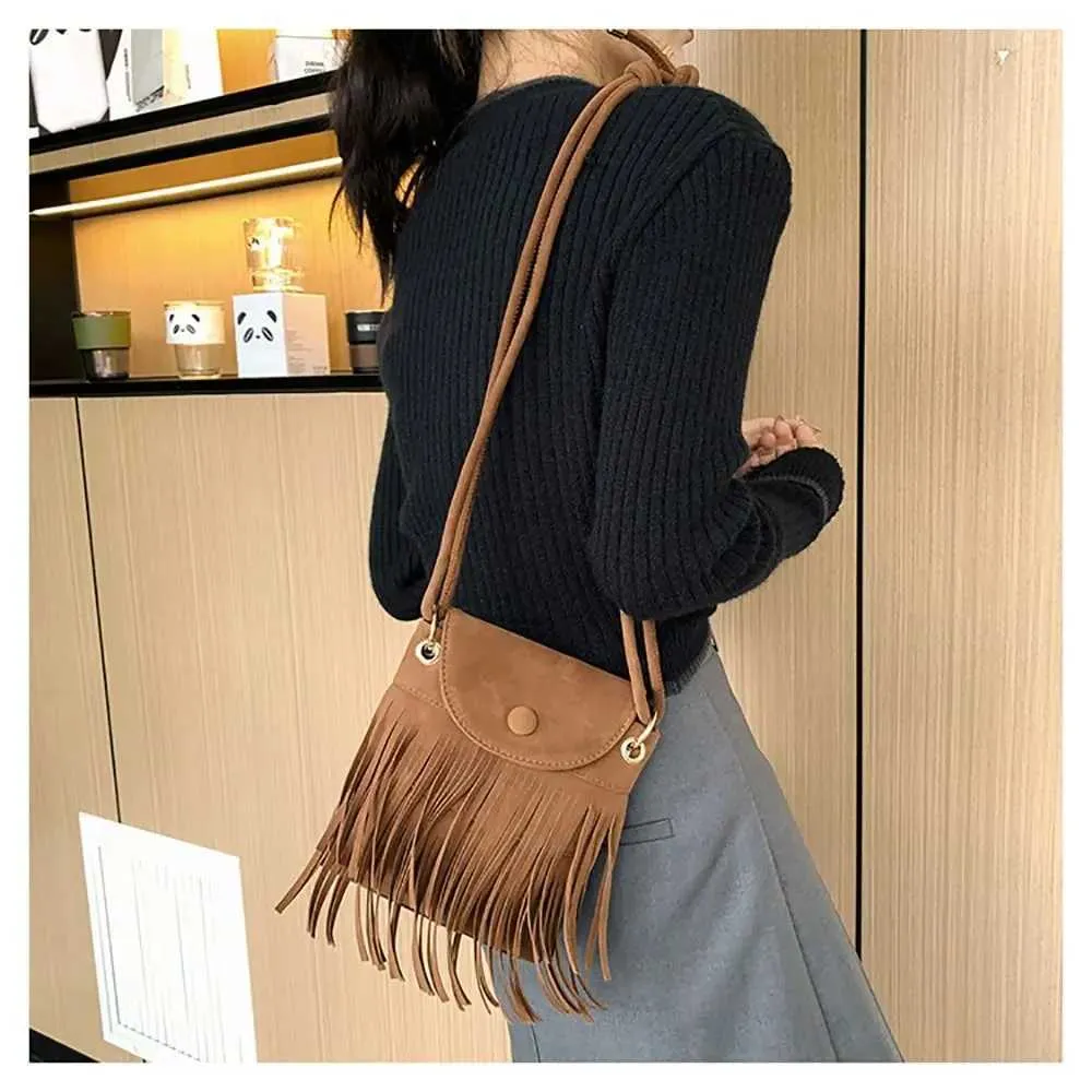 Women Tote Buckskin Veet Fringe Handbag Fashion Travel Shoulder Bag Crossbody Packet Durable Mobile Phone Grocery_voghion.com