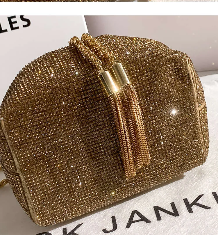 Gold Dia Abend Kupplung Hochzeit Party Designer Shiny Rhie Eimer Geldbörse Frauen Handtasche Schulter Messenger Tasche_voghion.com