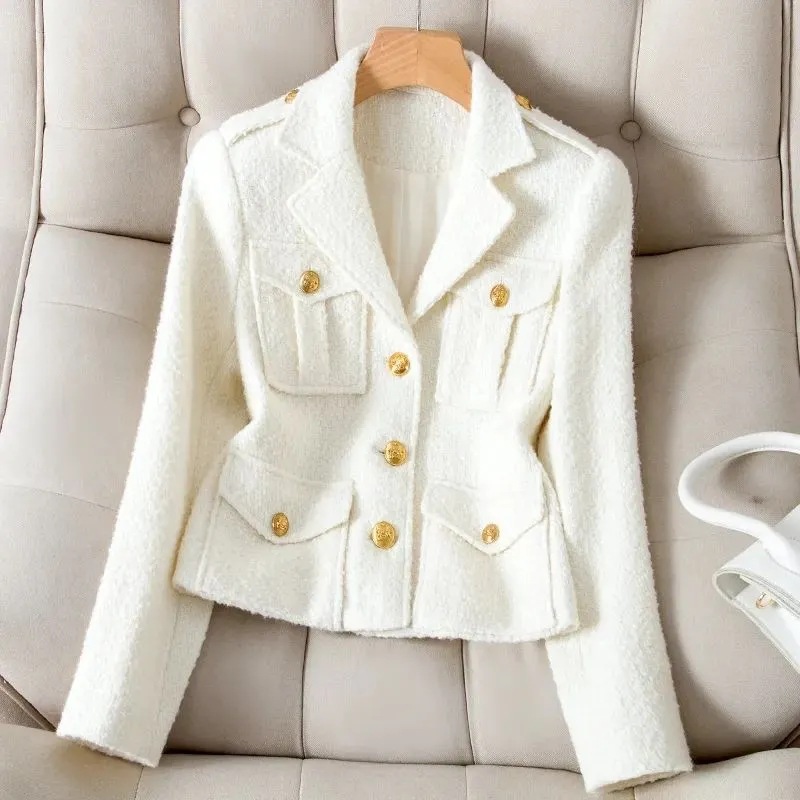 ​Elegant Tweed Blazer For Women - Short Cropped Jacket With Notched Lapel, Pure , Versatile Spring & Fall Outerwear​