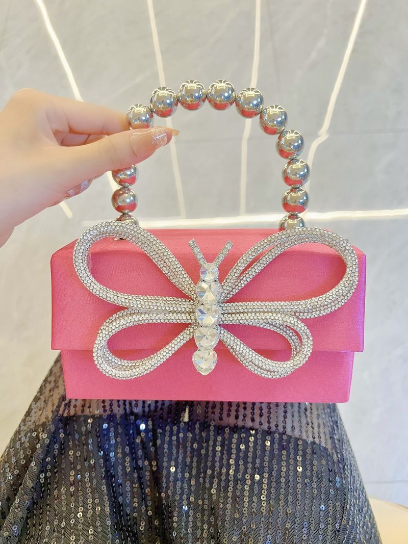 Nuova borsa da festa con fiocco quadrato in seta francese lucida, piccola, borsa a tracolla in mano_voghion.com
