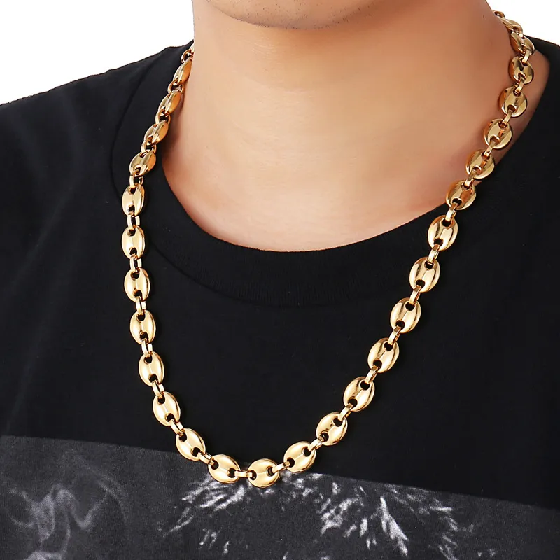 18-24inch Hip Hop Handcuffs Shape Stainless Steel Gold Plated Coffee Beans Chain Necklace_voghion.com