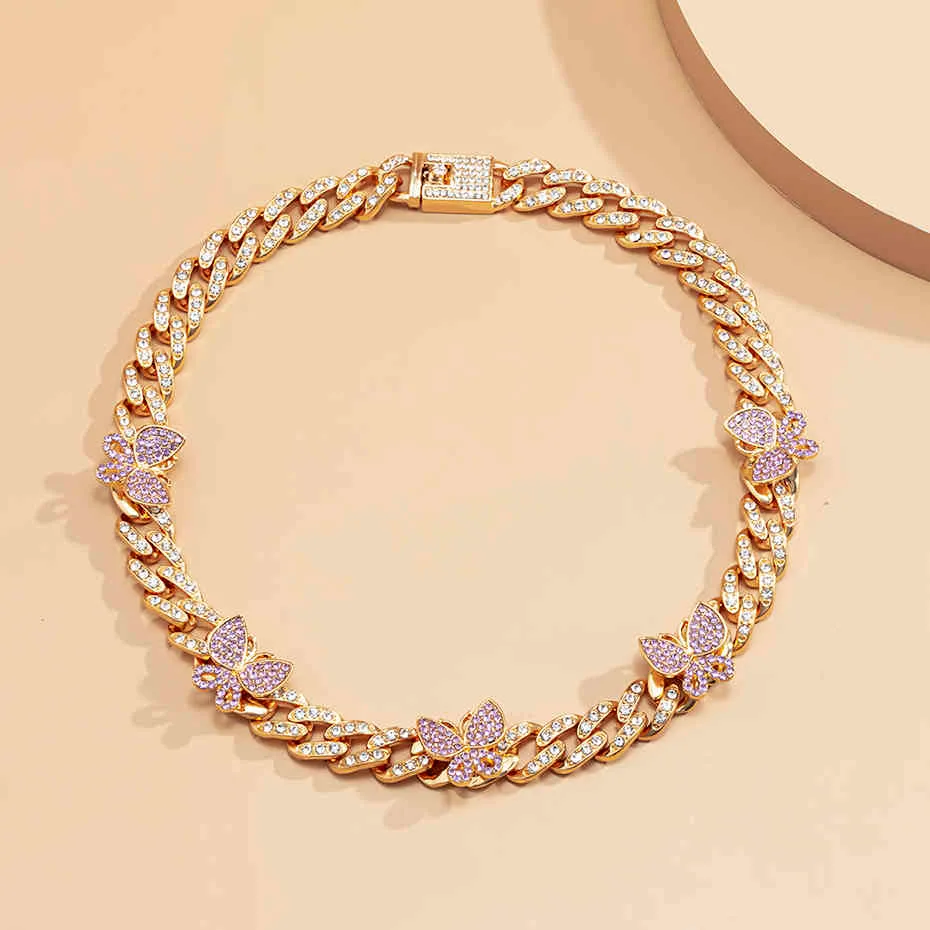 Collana a farfalla punk ghiacciata, 1 pezzo, catena cubana a forma di farfalla, con ciondolo a forma di cuore, stile rapper, bracciale e collane._voghion.com