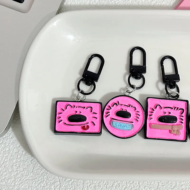 Cute Pink Samoyed Puppy Series Keychain Animal Bell Pet Memorial Keyring Dog Pendant Backpack Charms Car Bag Decor Kids_voghion.com