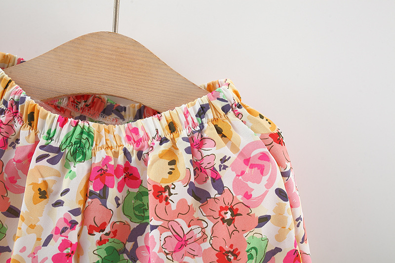 Baby Mädchen Kleidung Set Blume Gedruckt Bogen Top + Baumwolle Shorts Koreanischen Stil Kinder Kleidung_voghion.com
