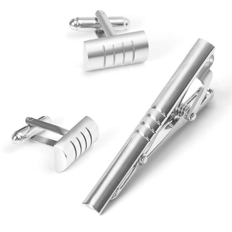 Nuevo y versátil conjunto de corbata de metal de color sólido, moderno conjunto de gemelos y clip para cuello de camisa para hombre_voghion.com