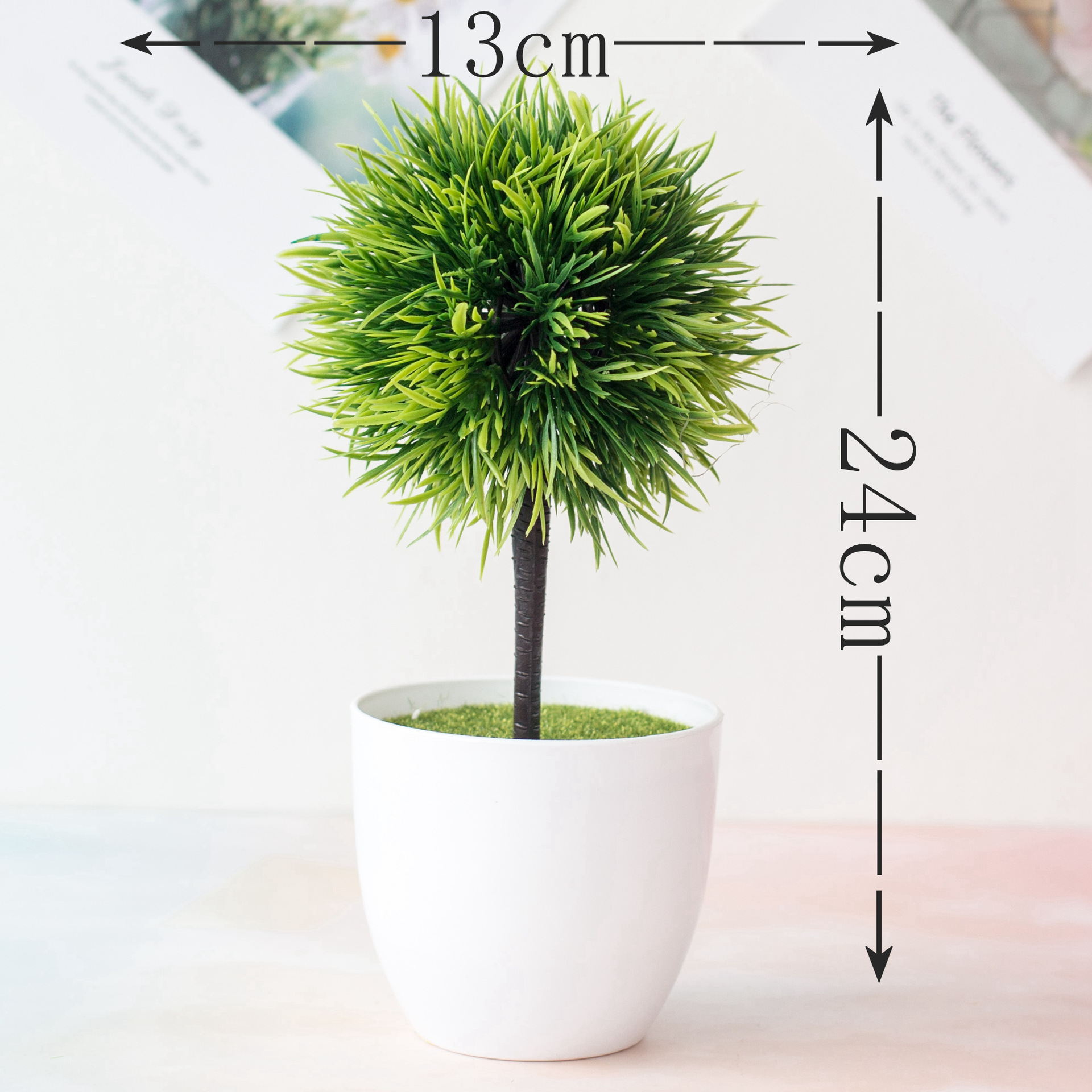 Simulation flower pot plant a fork of phoenix grass ball small tree bonsai plastic flower green plant flower potted flower decoration ornaments_voghion.com