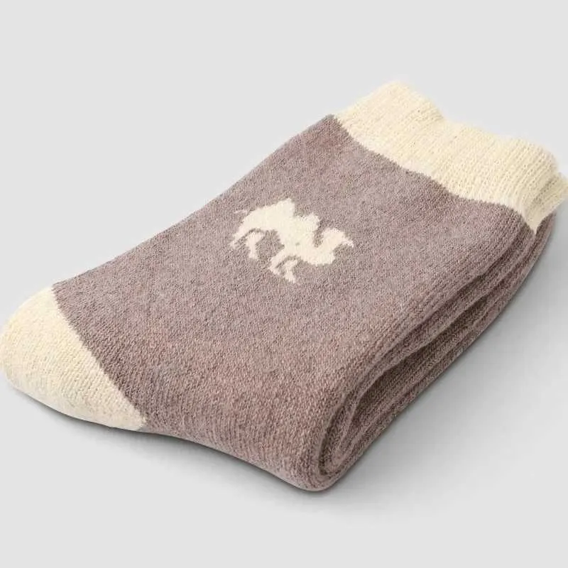 Calzini da donna spessi caldi morbidi in lana con passanti casual autunno inverno cammello Calcetas W240924_voghion.com
