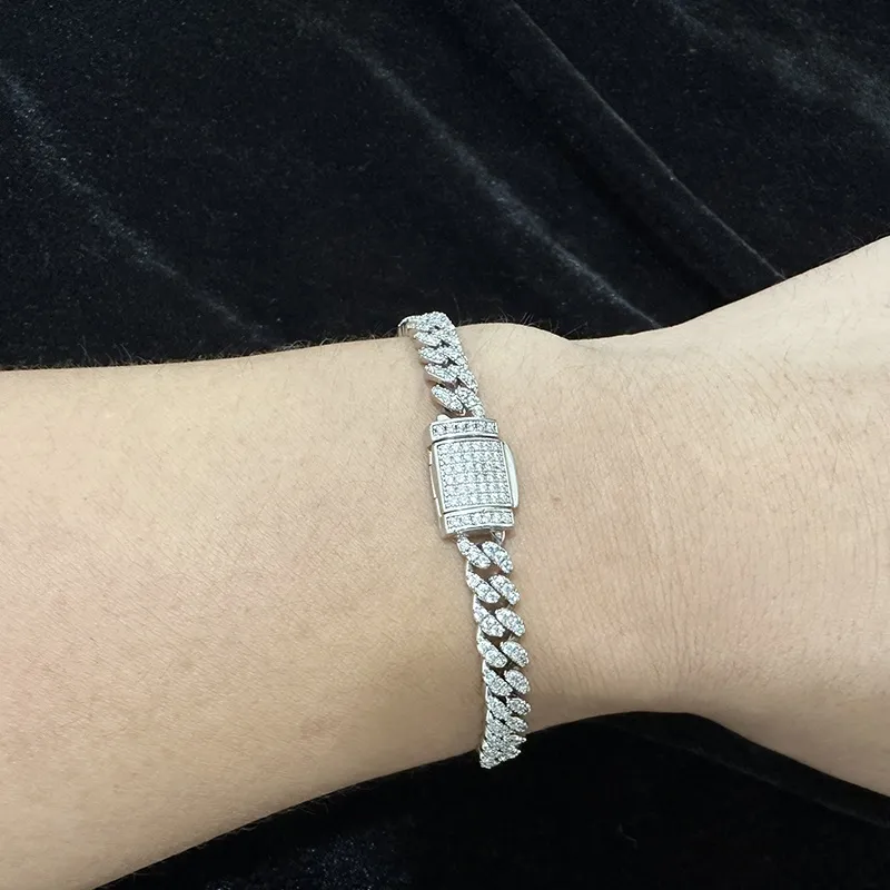 Bracciale a maglie cubane con moissanite VVS in argento sterling da 6 mm, gioielli da donna, collana con test del diametro_voghion.com