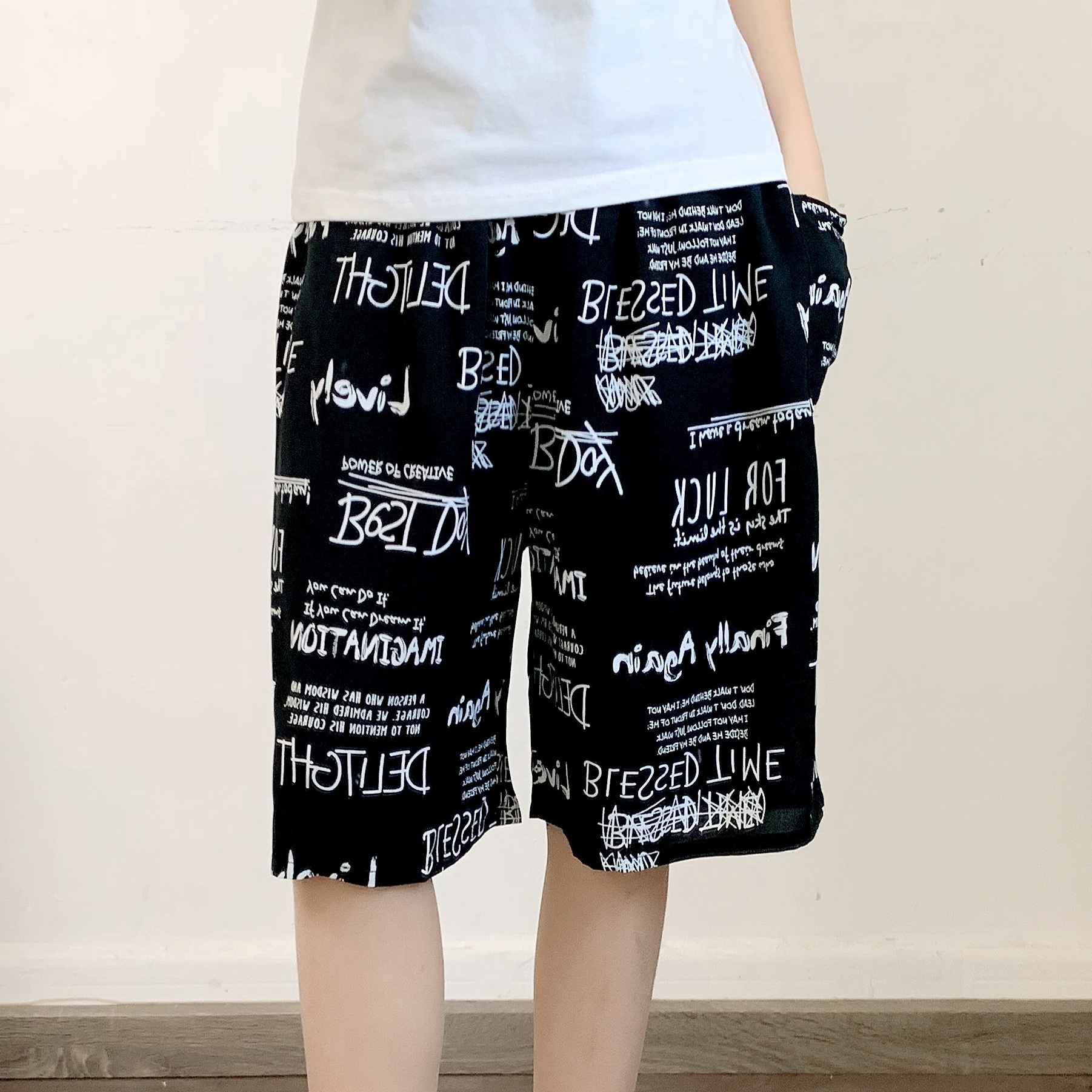 Men's Sleep Cotton pajama pants Thin rayon shorts Baggy plus quarter pants beach pants_voghion.com