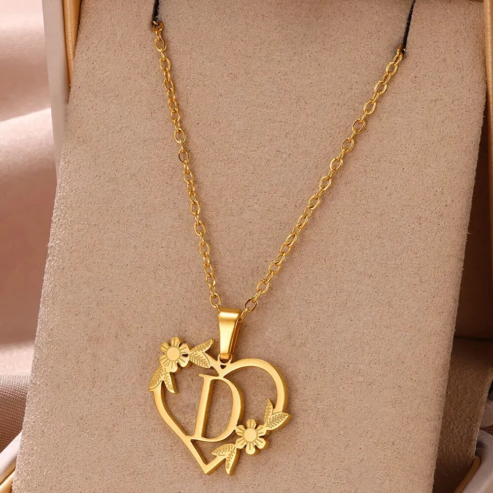 Anhänger Halsketten AZ Edelstahl Schmuck Initiale Herzanhänger geeignet für Frauen Liebeskette Anfangsbuchstabe_voghion.com