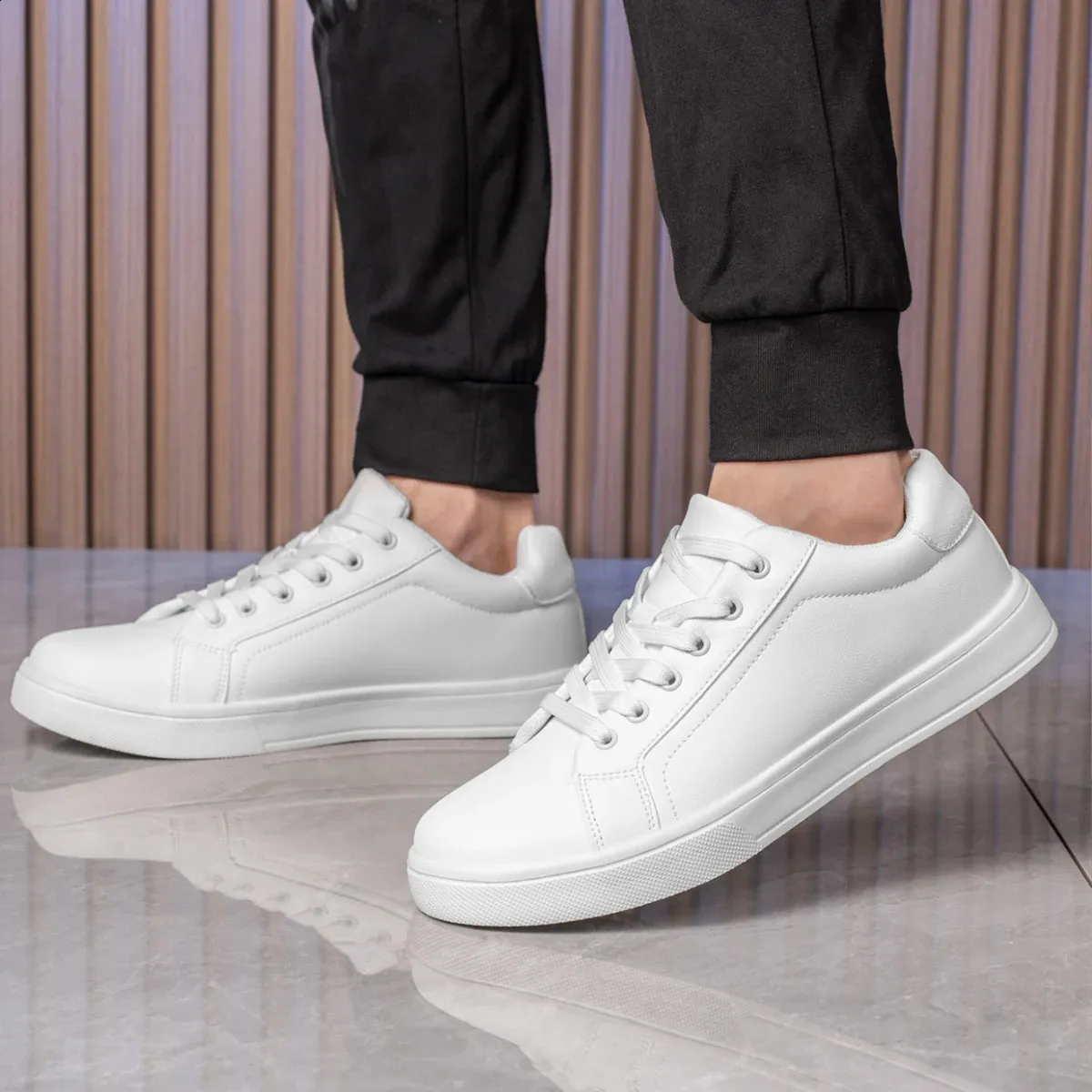 Tenis Mascuo 241105 - Zapatillas de deporte ligeras y cómodas para hombre, color blanco y negro, informales, para caminar_voghion.com
