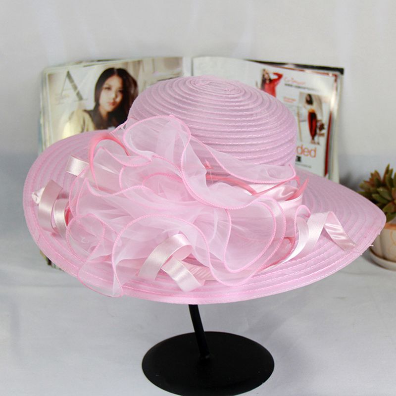 Zhuoxinder Fashion Dámská Organza Květinová Široká Brimka Šaty do kostela Kentucky Derby Sluneční Klobouk-Černá_voghion.com