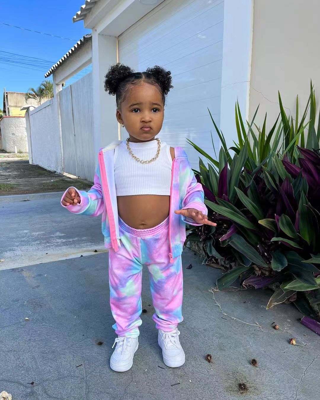 M8069 children's clothing 2024 casual sports new cardigan long sleeved tie dyed hoodie set_voghion.com