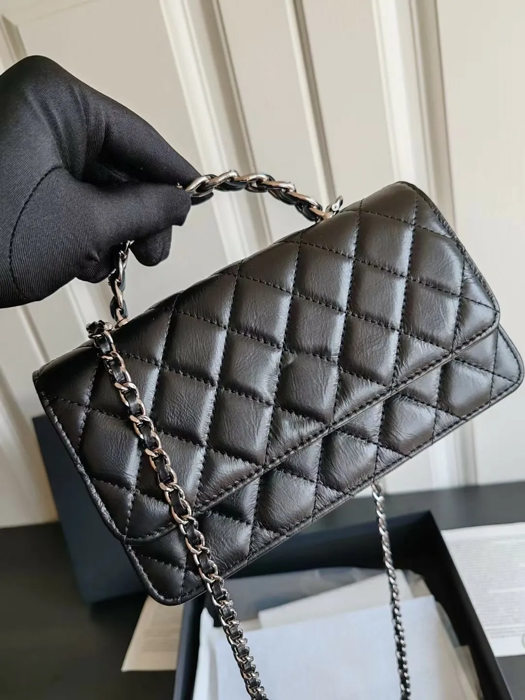 Quality Designer 1:1 Flap Real Calfskin Leather Top Handle Handbags Sier-tone Hardware Buckle Hasp Chain Shoulder Bags_voghion.com