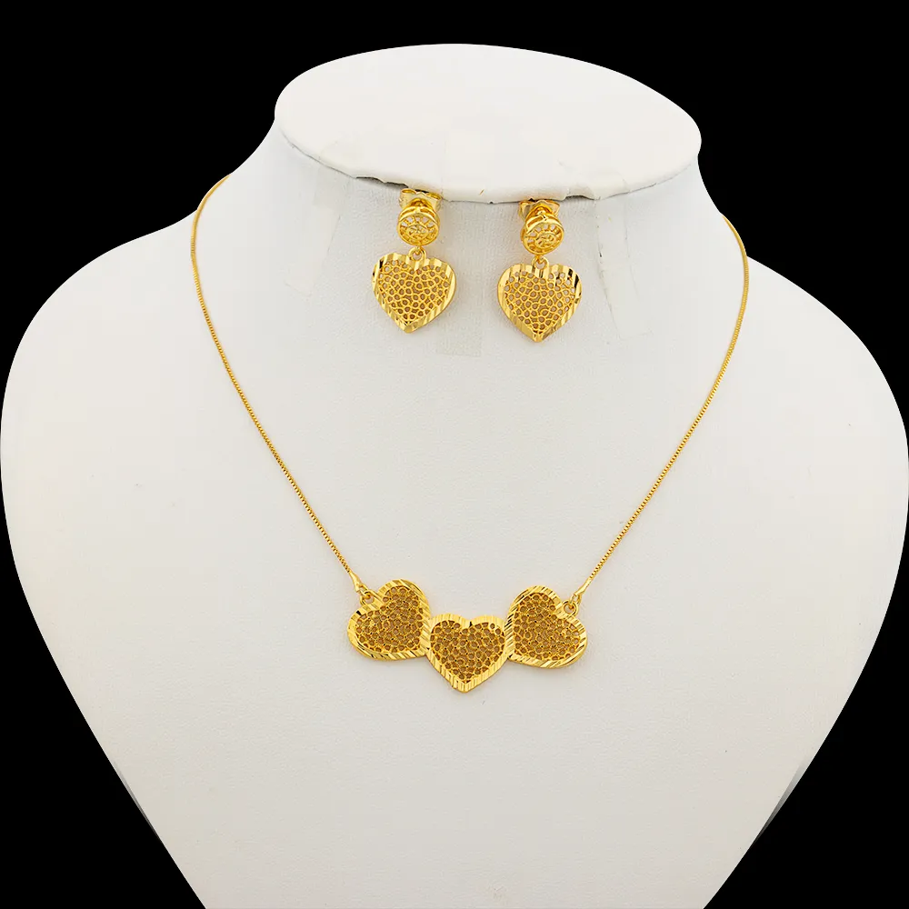 Set di gioielli color oro per matrimonio, orecchini con collana carina, fiore, foglia, stella, ciondolo, squisita catena a maglie, orecchini a bottone romantici_voghion.com