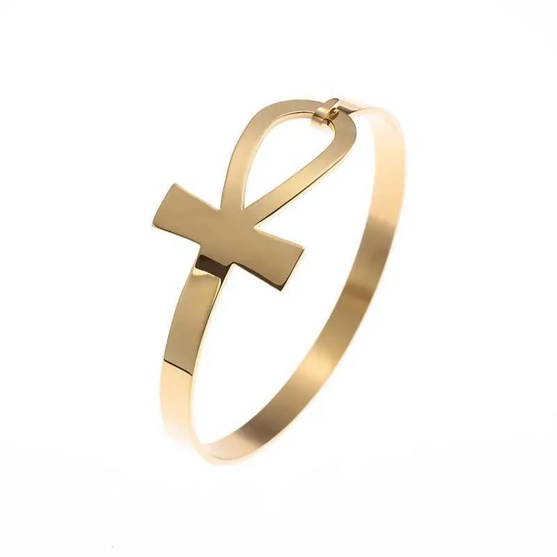 Bracciale rigido croce ankh donna acciaio inox gioiello religioso_voghion.com