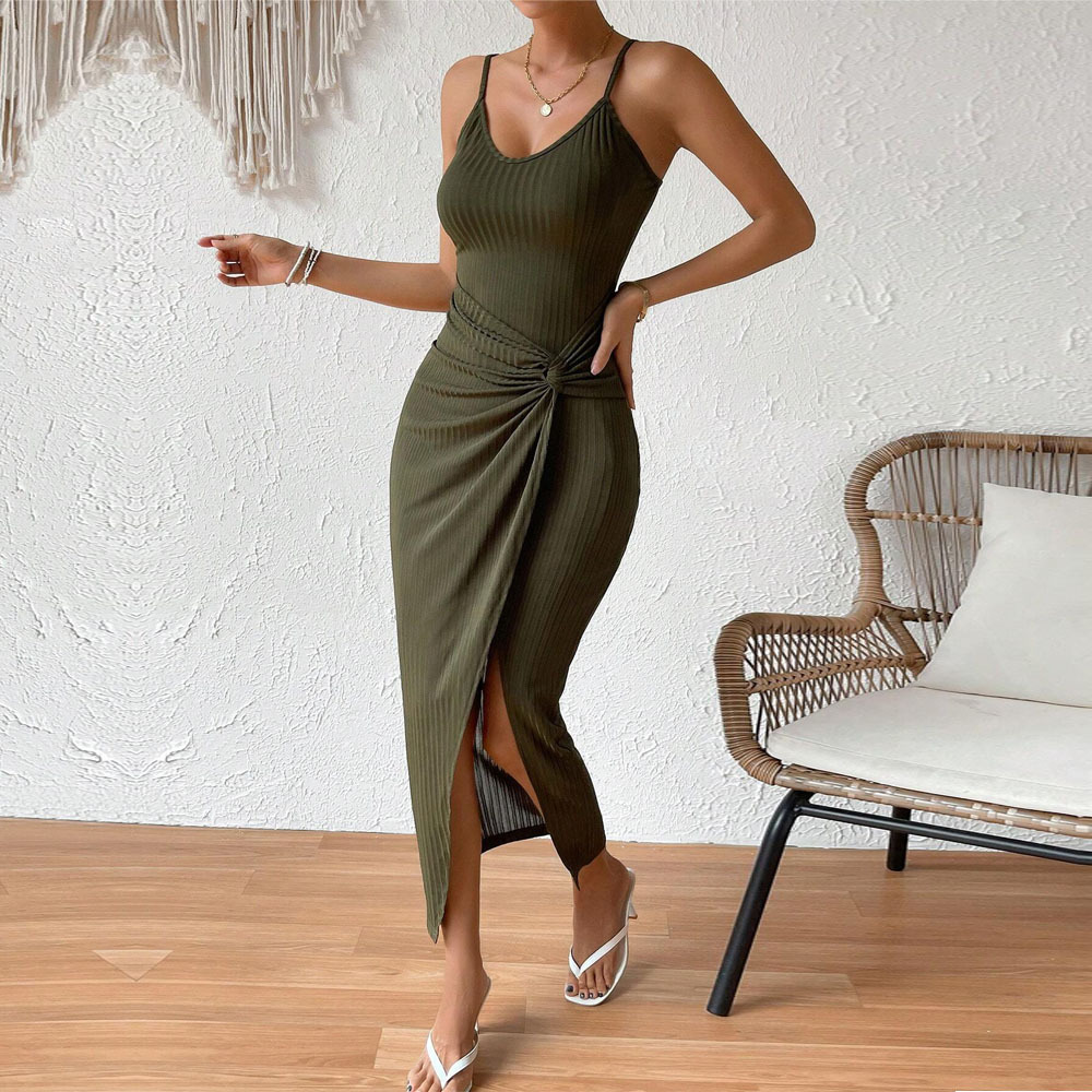 Elegante dames jurk met tailleaccent en sexy split_voghion.com