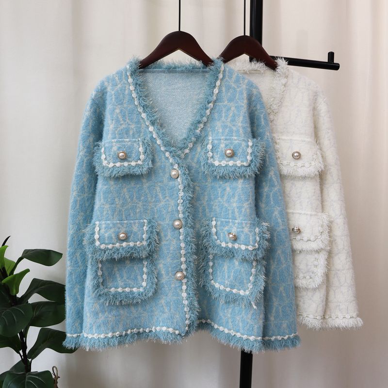 Women's Clothing mink veet knitted cardigan autumn and winter new loose high end temperament sweater coat_voghion.com