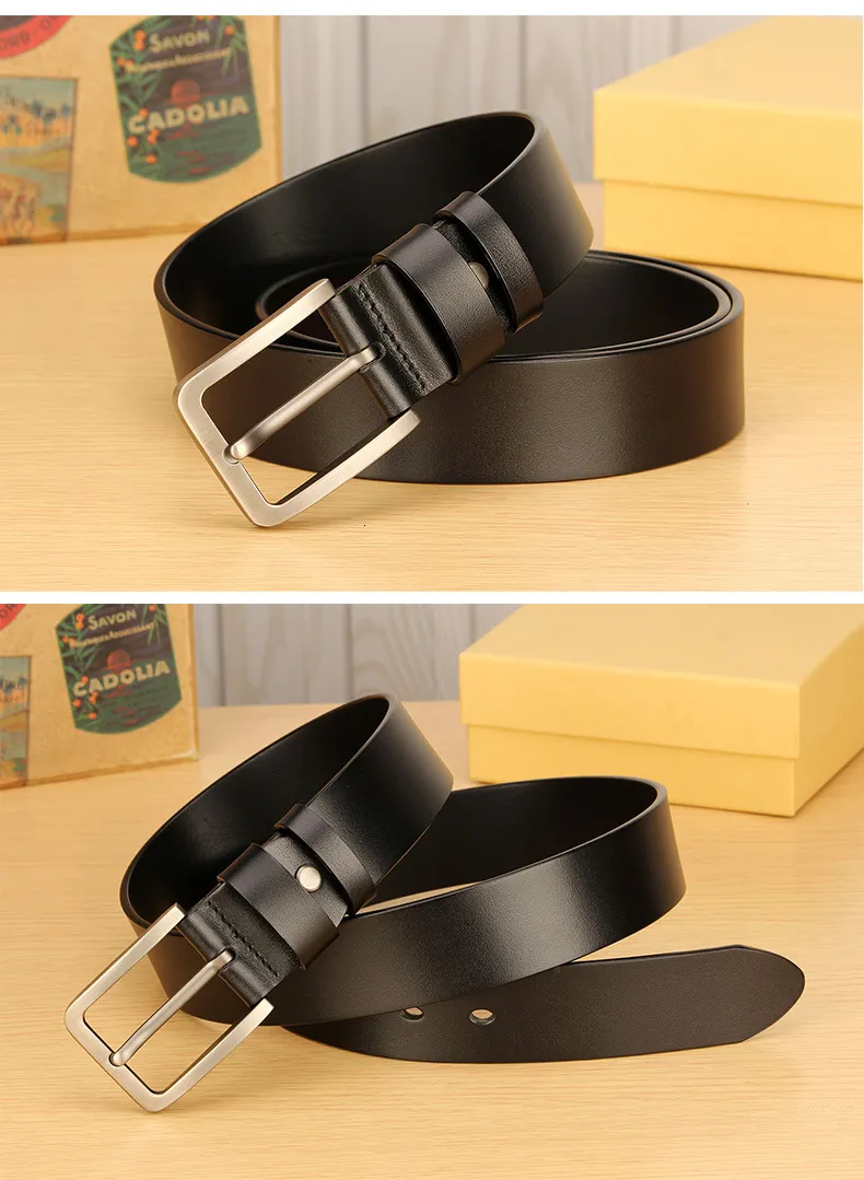 Gürtel für Herren, echtes Lederband, Dornschließe aus Legierung, lässiger Herrengürtel für Jeans, Kummerbund, Ceinture Homme 23063005542_voghion.com