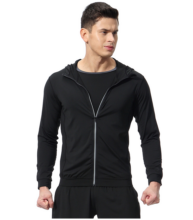 Heren sportjack met capuchon, sneldrogend, met ritssluiting, kanten patroon, geschikt voor outdoor training en hardlopen in de herfst en winter._voghion.com
