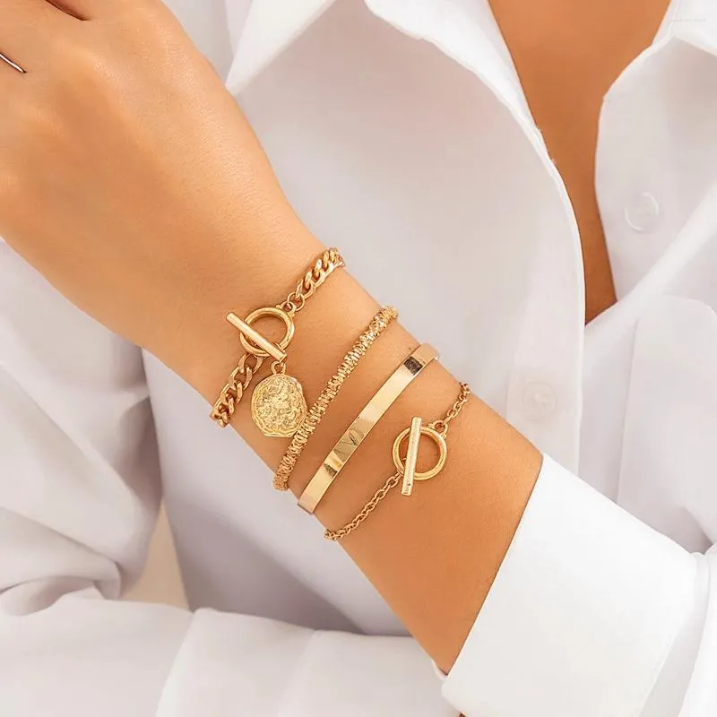 Charm Bracelet Set Bohemian Gold Tone Open Cuff Bangle Jewellery_voghion.com
