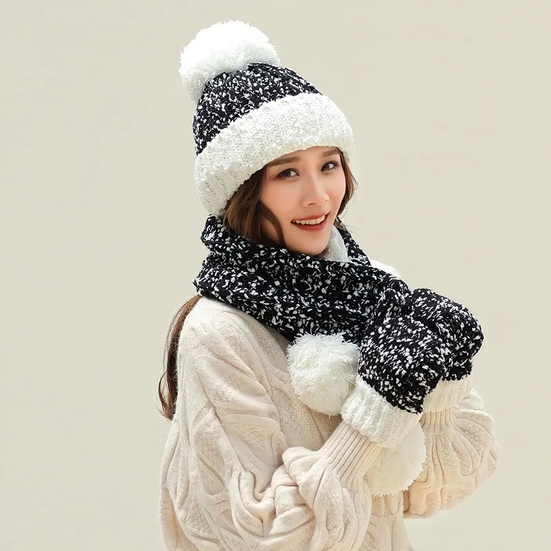 Jõulukingiks lumehelveste müts, armas talvine villamüts, sall, kindad, kolmeosaline Korea versioon, metsiku magususe trend_voghion.com