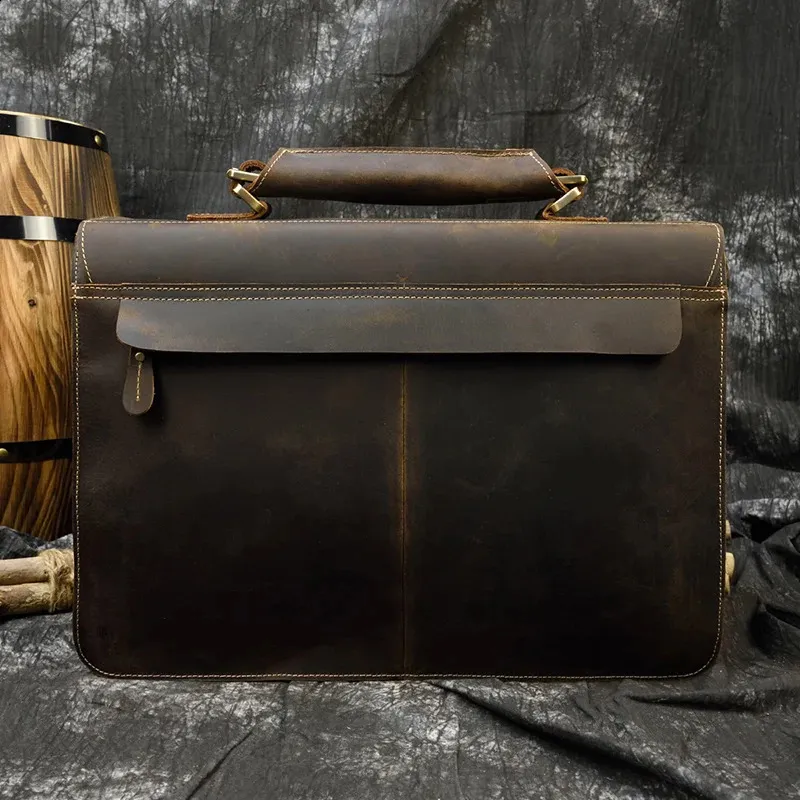 Moda 100% genuino uomo cartella in pelle di mucca laptop vintage spalla vera pelle di mucca borsa per computer 15.6 240815_voghion.com