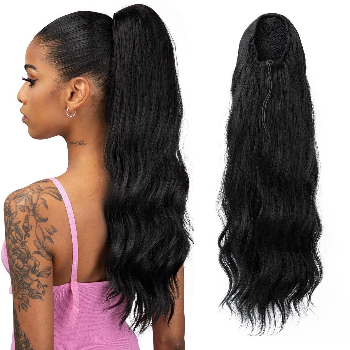 Women's drawstring for daily wear, synthetic fiber water ripple ponytail wig