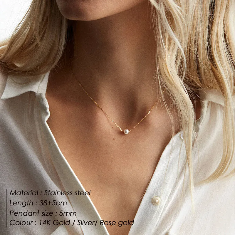 Collier à pendentif perle doré superposé acier inoxydable_voghion.com