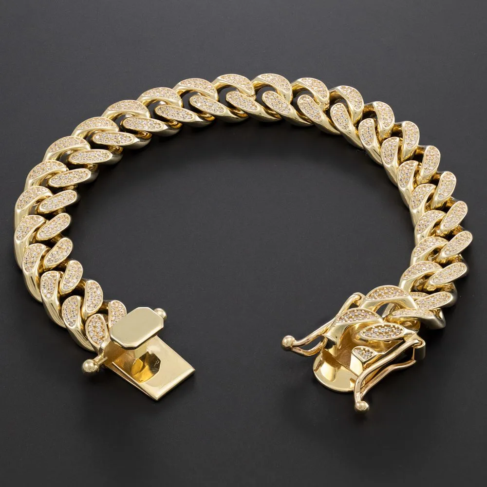 Set Miami Cuban High Jewelry Bangle Bracciale rotondo VVS Moissanite Diamond Link Oro bianco 10K_voghion.com