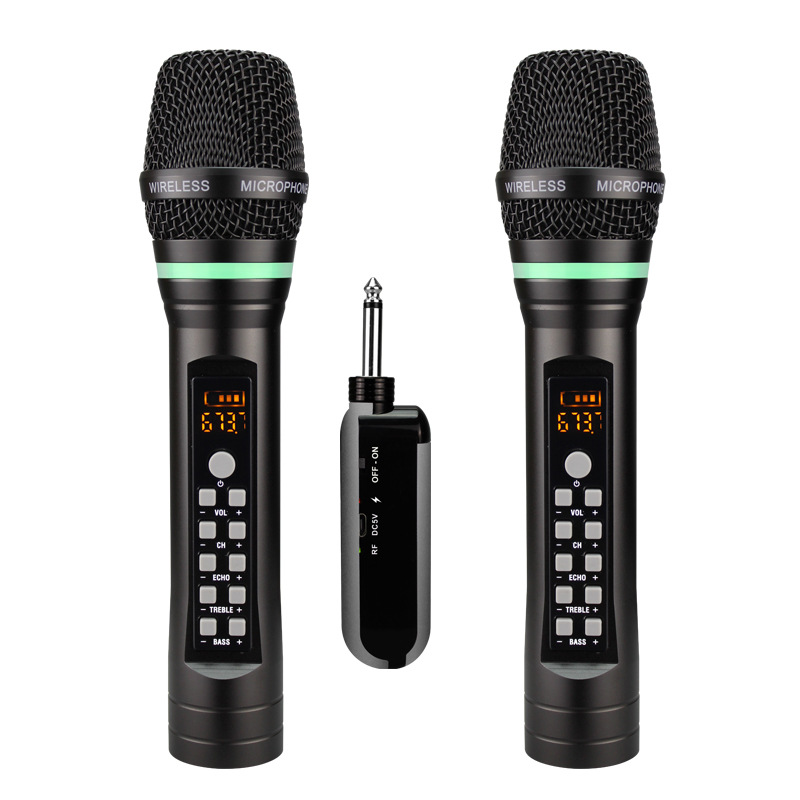 UHF käeshoitav juhtmevaba Bluetooth-karaokemikrofon Mikro-DSP kaja kõrge bassi reguleerimiskanaliga kodumikrofonid koos vastuvõtjaga_voghion.com