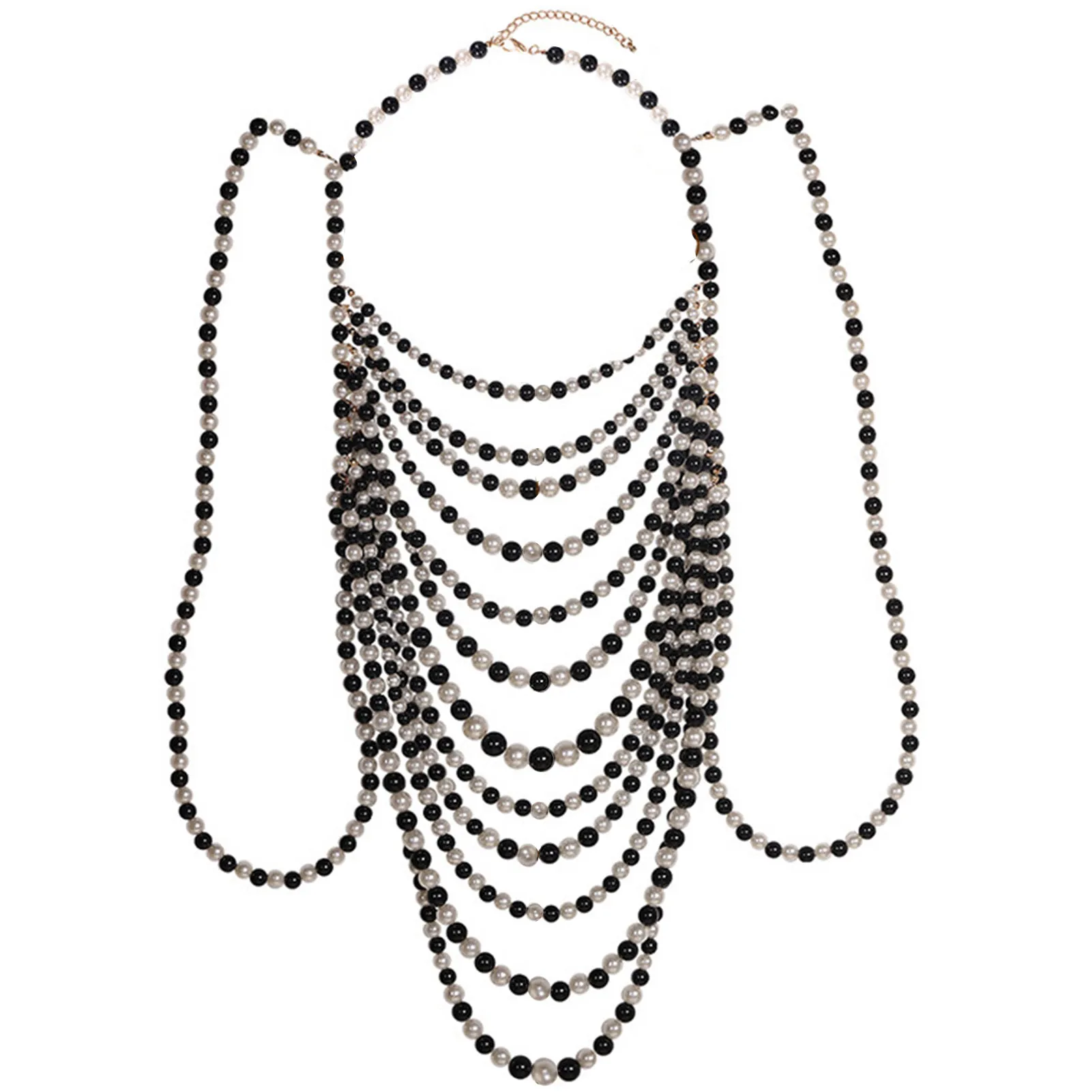 Chaînes Long Collier Blanc Noir Femmes Taille Réglable Bijoux En Plastique Perle Corps Chaîne Anniversaire Épaule_voghion.com
