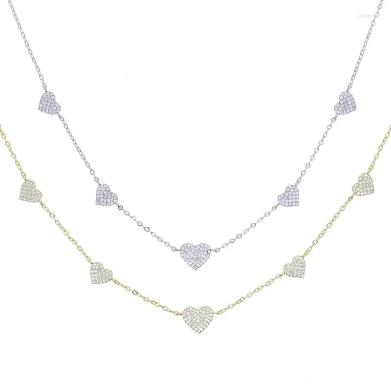 Chains Gold Sier Color Minimal Delicate Heart Pendant Necklace Bling Cz Station Charm Choker Mother's Day Gift Jewelry_voghion.com