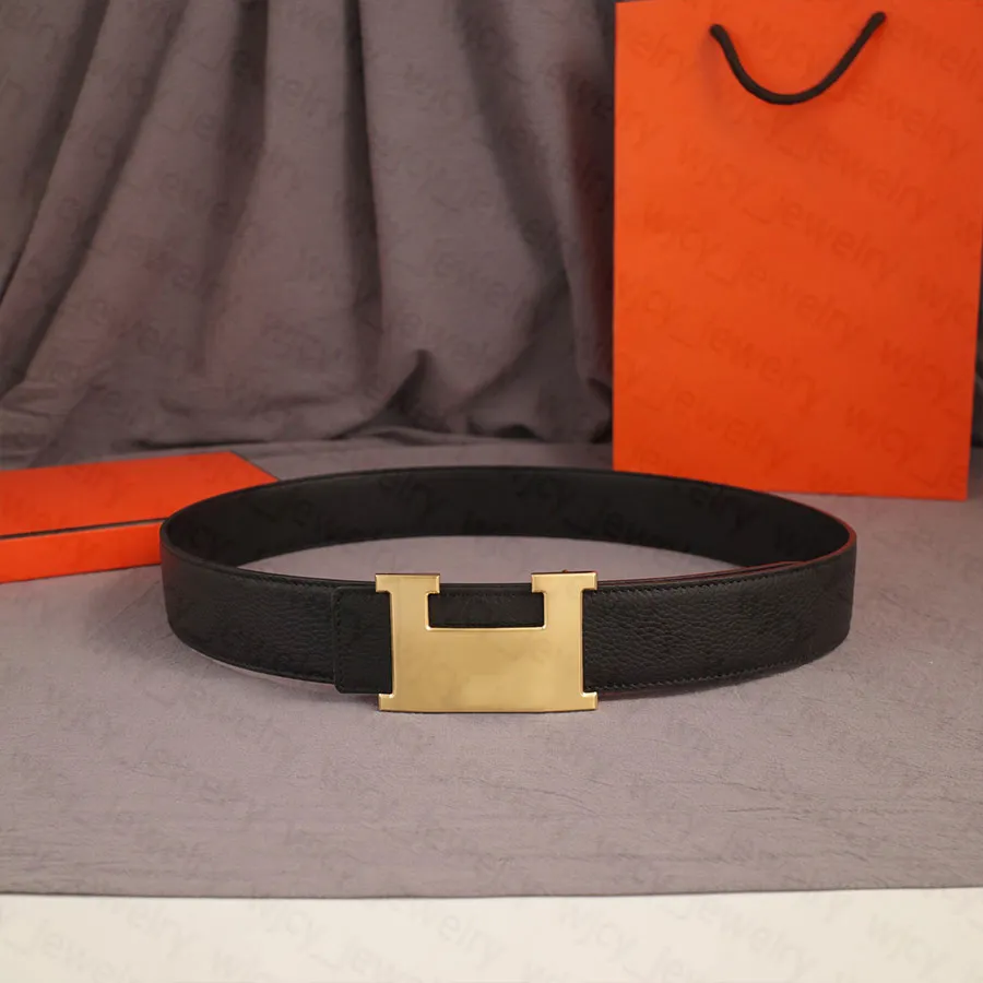 Lässiger Herrengürtel, Designergürtel, echtes Leder, Breite 3,8 cm, glatte Schnalle, wendbar, für Damen, klassisch, Gold/Splitter/Schwarz_voghion.com